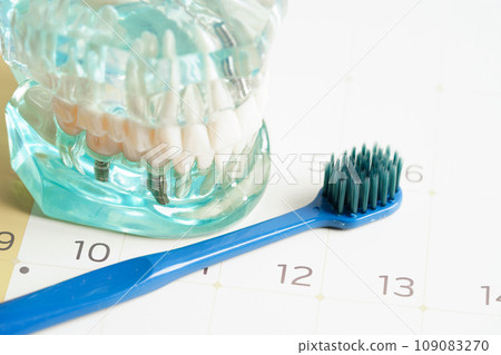 Dental appointment reminder in calendar, healthy teeth, dental health care. Dental appointment reminder in calendar, healthy teeth, dental health care. 109083270