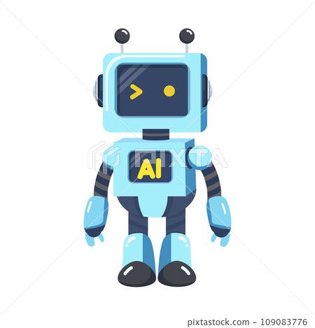Cute blue robot cartoon flat 109083776
