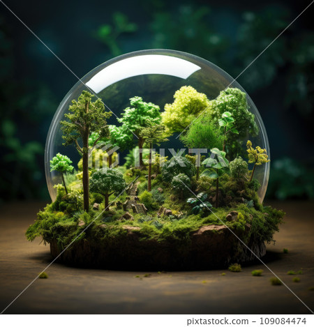 Glass globe with forest inside. Green planet, environmental conservation concept 109084474