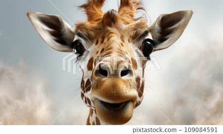 A smiling giraffe is looking at the camera 109084591