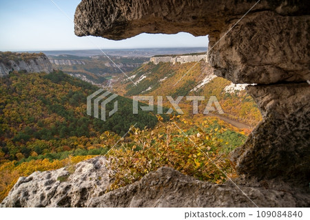 The autumn landscape of the mountain valley is an amazing, beautiful place at any time of the year. Hiking. Nature 109084840