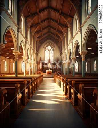Interior of a gothic church with incredible light 109084952
