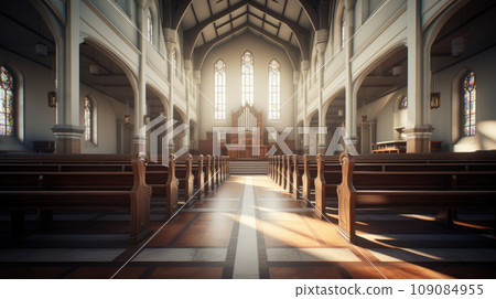 Interior of a gothic church with incredible light 109084955