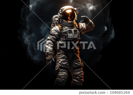 Astronaut stand on space background with stars. Spaceman in spacesuit. Cosmic concept 109085269