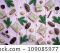 Christmas and New Year decorations on a wooden background. Beautiful background.  109085977