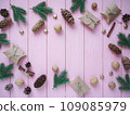 Christmas and New Year decorations on a wooden background 109085979