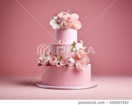 Beautiful multi-tiered cake decorated with flowers. Beautiful multi-tiered cake decorated with flowers. 109085992