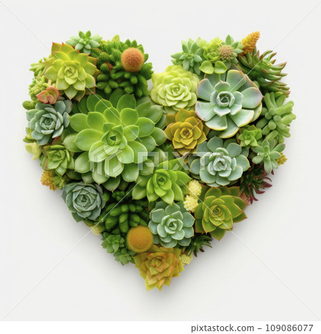 The heart is lined with beautiful succulents on a light background 109086077