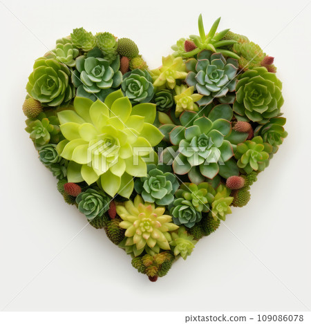 The heart is lined with beautiful succulents on a light background 109086078