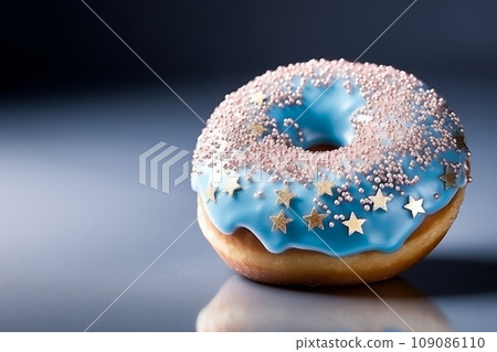 Hanukkah donuts with powdered sugar on a blue background. Hanukkah donuts with powdered sugar on a blue background. 109086110