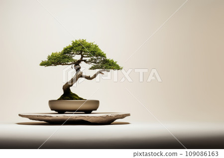 Miniature bonsai tree in a ceramic pot on a background with a copy space. Miniature bonsai tree in a ceramic pot on a background with a copy space. 109086163