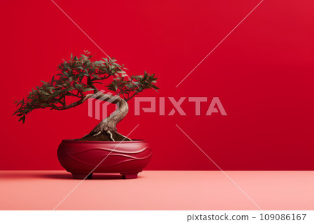 Miniature bonsai tree in a ceramic pot on a background with a copy space. Miniature bonsai tree in a ceramic pot on a background with a copy space. 109086167
