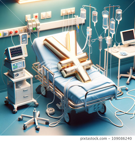 Yen Symbols in ICU: Economic Emergency Depiction Yen Symbols in ICU: Economic Emergency Depiction 109086240