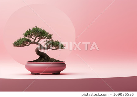 Miniature bonsai tree in a ceramic pot on a background with a copy space. Miniature bonsai tree in a ceramic pot on a background with a copy space. 109086556