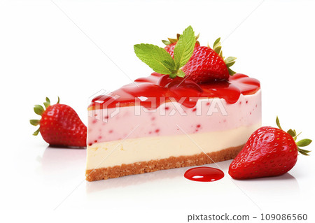 Strawberry cheesecake isolated on white background Strawberry cheesecake isolated on white background 109086560