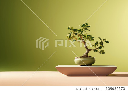 Miniature bonsai tree in a ceramic pot on a background with a copy space. Miniature bonsai tree in a ceramic pot on a background with a copy space. 109086570