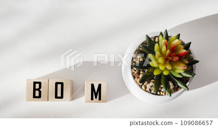 Material specification symbol on wooden cubes. The concept states the specification of materials  109086657
