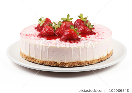 Strawberry cheesecake isolated on white background 109086848