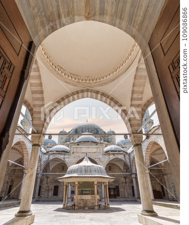 Courtyard of Sehzade Mosque, a 16th century Ottoman mosque built by Suleiman the Magnificent, Fatih, Istanbul, Turkey Courtyard of Sehzade Mosque, a 16th century Ottoman mosque built by Suleiman the Magnificent, Fatih, Istanbul, Turkey 109086866