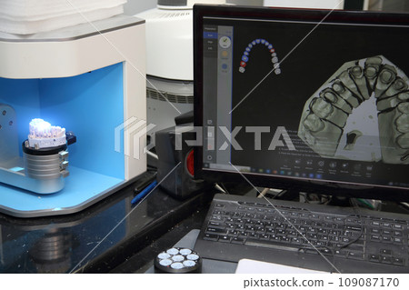 Fabrication of dental crowns and dentures made of ceramic. Scanning of plaster casts of teeth. Fabrication of ceramic dentures in a dental clinic. Ceramic dental crowns for implants. 109087170