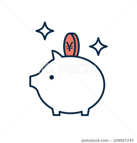 Vector illustration of an image of a pig putting money (Japanese yen) into a piggy bank Vector illustration of an image of a pig putting money (Japanese yen) into a piggy bank 109087245