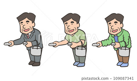 Illustration set of middle-aged men handing out tissues 109087341