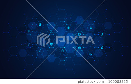 Healthcare and technology concepts with flat icons and symbols. Template design for health care business, innovation medicine, science background, medical research Healthcare and technology concepts with flat icons and symbols. Template design for health care business, innovation medicine, science background, medical research 109088225