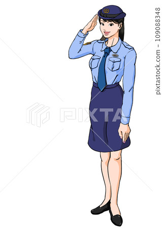 年輕女警官敬禮_夏季制服 年輕女警官敬禮_夏季制服 109088348