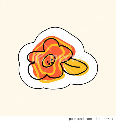 Vector Sticker Of Red Flower Isolated On A Beige Background. Sketch for printing on childrens products, posters, fabric, wallpaper. Vector illustration Vector Sticker Of Red Flower Isolated On A Beige Background. Sketch for printing on childrens products, posters, fabric, wallpaper. Vector illustration 109088685