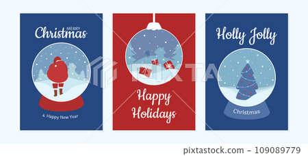 Christmas card templates with snowglobe. Set of Christmas cards. Holiday background for invitations. Vector isolated xmas banners Christmas card templates with snowglobe. Set of Christmas cards. Holiday background for invitations. Vector isolated xmas banners 109089779