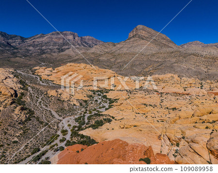 Aerial view over Red Rock Canyon in the Nevada Desert aerial drone photography Aerial view over Red Rock Canyon in the Nevada Desert aerial drone photography 109089958