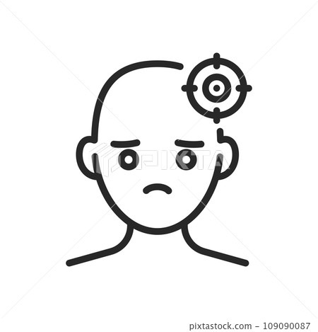 Mania Icon. Vector Outline Editable Isolated Sign of a Distressed Person with a Target Symbol Over the Head, Representing the Intense Focus and Anxiety of Mania. 109090087