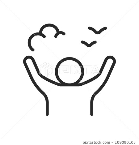 Nature Walks Icon. Vector Outline Editable Isolated Sign of a Person Enjoying a Scenic Walk in Nature, Symbolizing the Pleasure and Serenity of Outdoor Activities. Nature Walks Icon. Vector Outline Editable Isolated Sign of a Person Enjoying a Scenic Walk in Nature, Symbolizing the Pleasure and Serenity of Outdoor Activities. 109090103