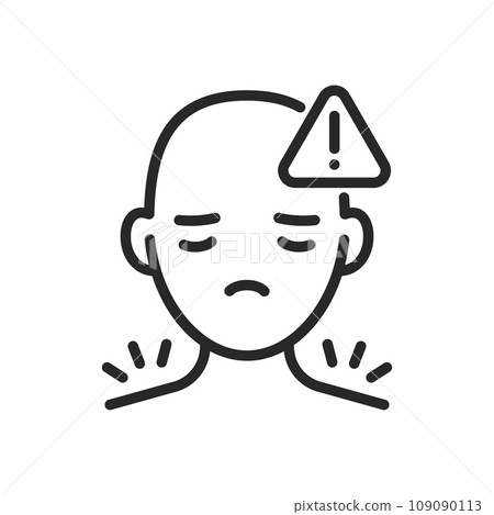 Panic Attack Icon. Vector Outline Editable Isolated Sign of an Alarmed Person with a Danger Symbol Near the Head, Symbolizing the Intense Anxiety and Fear Experienced During a Panic Attack. 109090113
