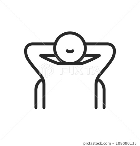 Relaxation Icon. Vector Outline Editable Isolated Sign of a Content Person Lying on a Chaise Lounge, Symbolizing the Joy and Serenity of Relaxation and Leisure. 109090133