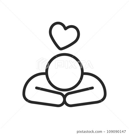 Self Love Emotional Resilience Icon. Vector Outline Editable Isolated Sign of a Person with a Thought Heart Cloud  Symbol, Representing the Importance of Self-Love and Emotional Strength. 109090147