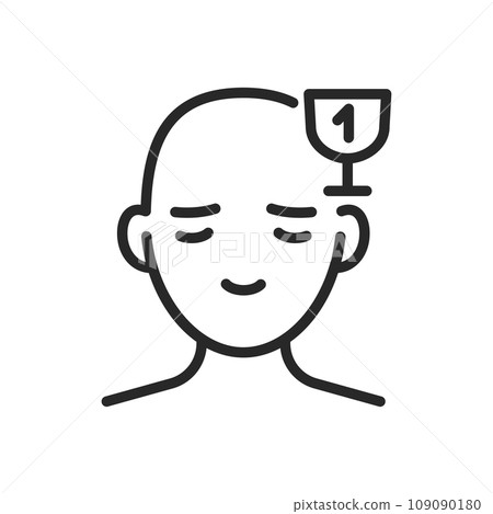 Winner Thinking Icon. Vector Outline Editable Isolated Sign of a Calm Person with a Number One Trophy Symbol, Representing the Mindset of a Winner and the Pursuit of Success. Winner Thinking Icon. Vector Outline Editable Isolated Sign of a Calm Person with a Number One Trophy Symbol, Representing the Mindset of a Winner and the Pursuit of Success. 109090180