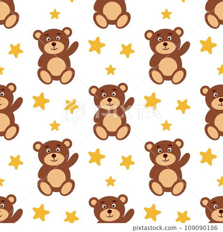 Teddy bear waves its paw seamless pattern 109090186