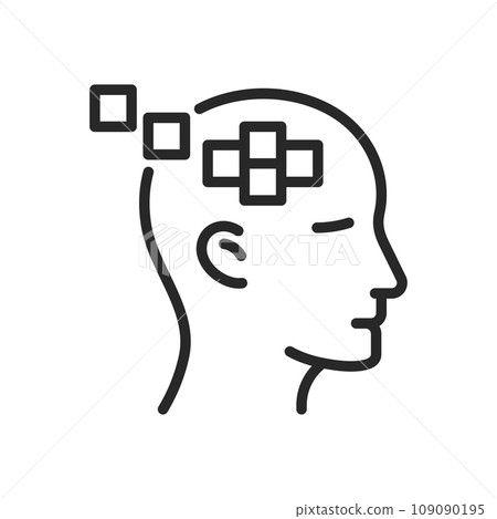 Amnesia Icon. Vector Outline Editable Isolated Sign of a Human Head with Missing Fragments, Symbolizing Memory Loss and the Struggle to Recall. 109090195