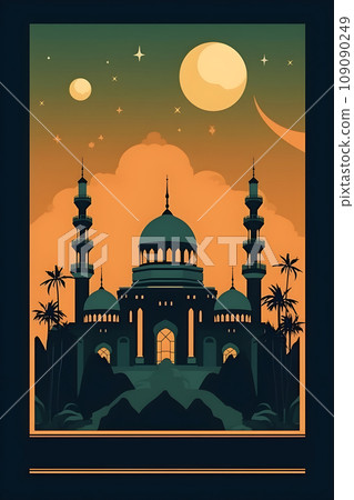 Colorful simple decoration illustration for Happy Ramadan or EID Mubarak draft and greetings card template. Colorful simple decoration illustration for Happy Ramadan or EID Mubarak draft and greetings card template. 109090249