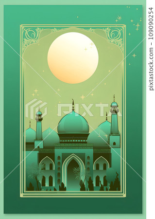Colorful simple decoration illustration for Happy Ramadan or EID Mubarak draft and greetings card template. 109090254