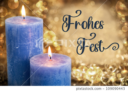 Text Frohes Fest, Means Happy Holidays, Candles, Warm Atmosphere, Christmas Text Frohes Fest, Means Happy Holidays, Candles, Warm Atmosphere, Christmas 109090443