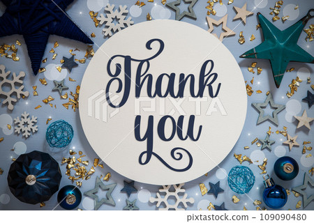 Text Thank You, Blue Flatlay, Christmas, Winter Decor 109090480