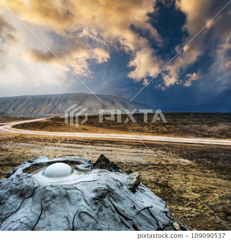 Mud volcanoes of Gobustan at sunset 109090537