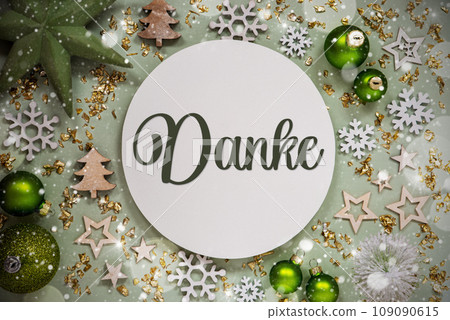 Text Danke, Means Thanks, Green Christmas Decor, Snow Text Danke, Means Thanks, Green Christmas Decor, Snow 109090615