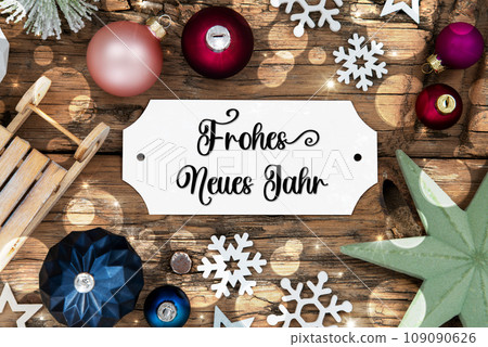 Christmas Decor, Wooden And Colorful With German Text Frohes Neues Jahr Christmas Decor, Wooden And Colorful With German Text Frohes Neues Jahr 109090626