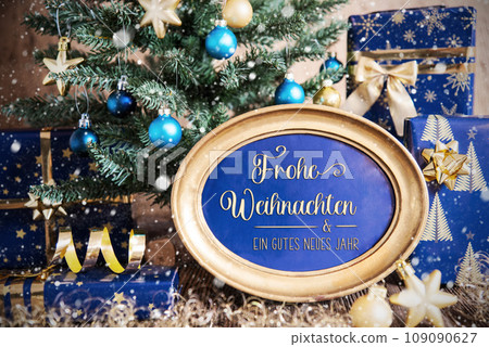 Text Frohe Weihnachten, Means Merry Christmas, In Frame, Christmas Background Text Frohe Weihnachten, Means Merry Christmas, In Frame, Christmas Background 109090627