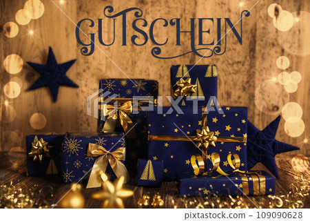 Text Gutschein, Means Voucher, Blue Christmas Gifts, Wooden Winter Decor Text Gutschein, Means Voucher, Blue Christmas Gifts, Wooden Winter Decor 109090628