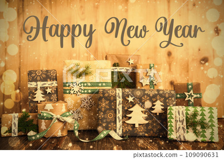 Text Happy New Year, With Eco Friendly Christmas Decoration Text Happy New Year, With Eco Friendly Christmas Decoration 109090631