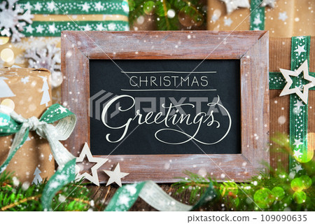 Text Seasons Greetings, Snow, Sustainable Christmas Decoration Text Seasons Greetings, Snow, Sustainable Christmas Decoration 109090635